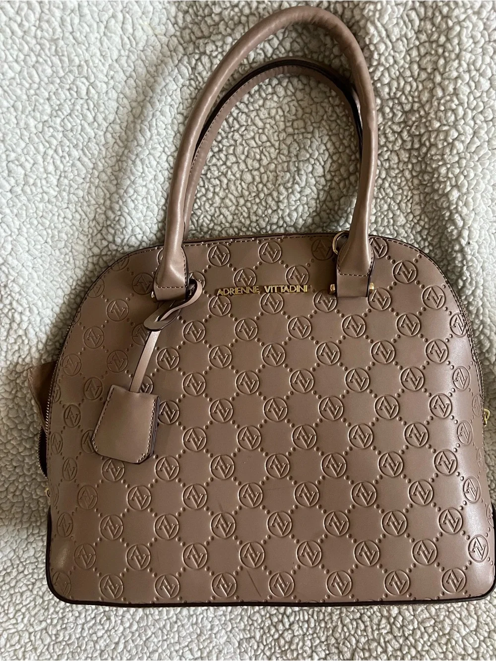 Adrienne Vittadini Embossed Dome Satchel in Taupe Beige